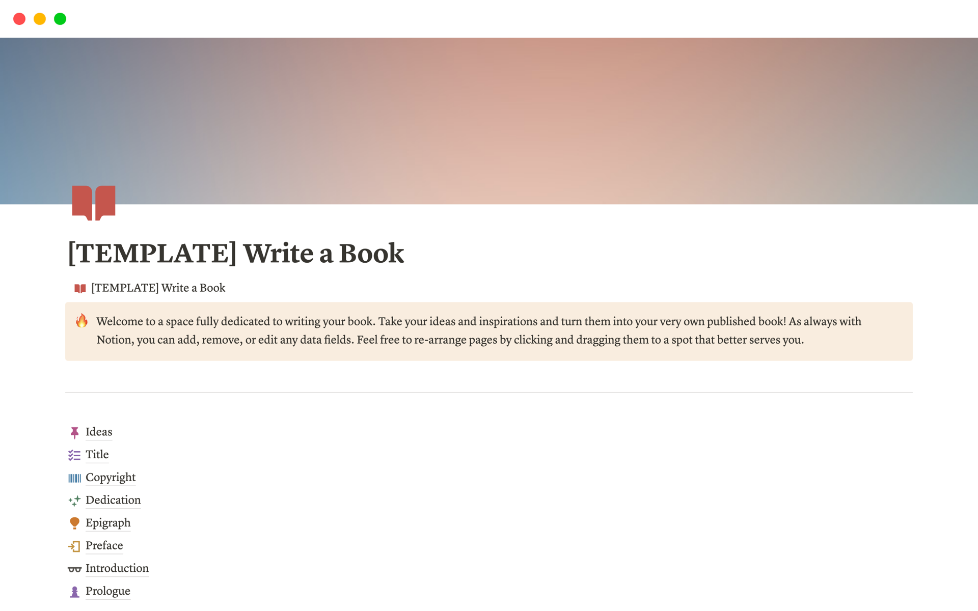 A template preview for WRITE A BOOK