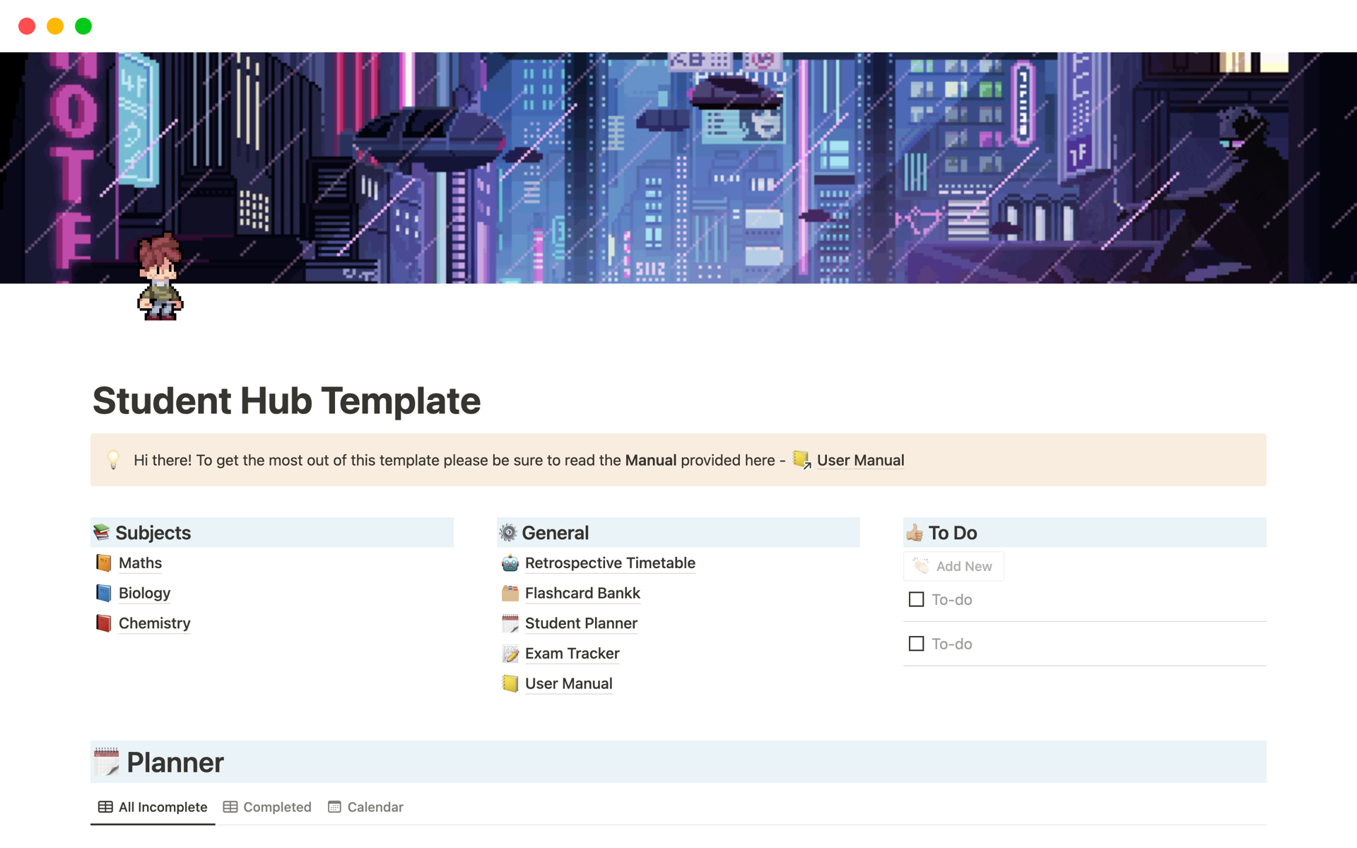 A template preview for Student Hub Template