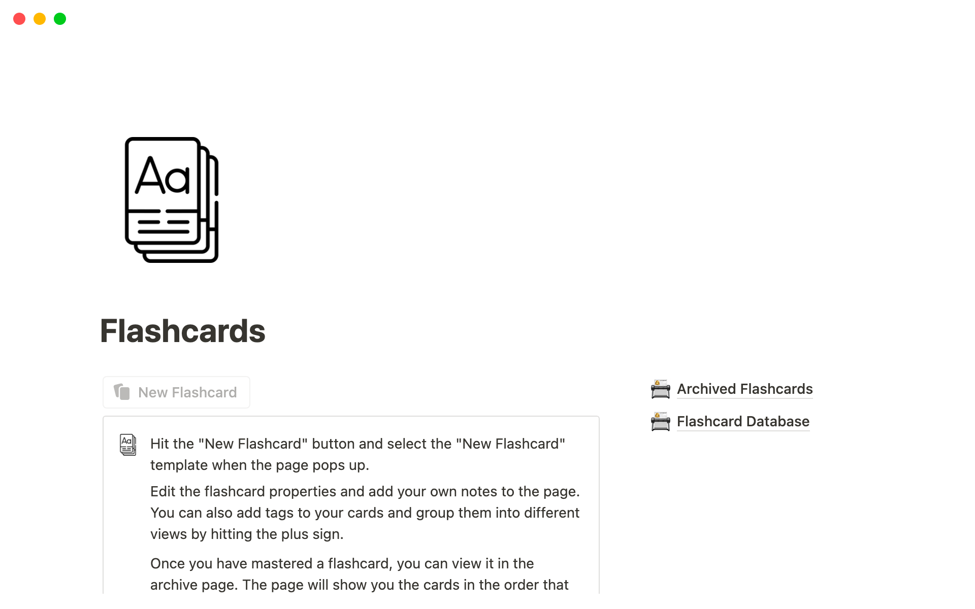 A template preview for Spaced Repetition Flashcards