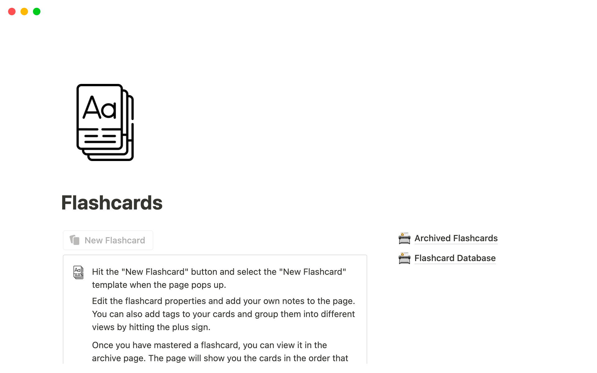 Spaced Repetition Flashcards Notion Template