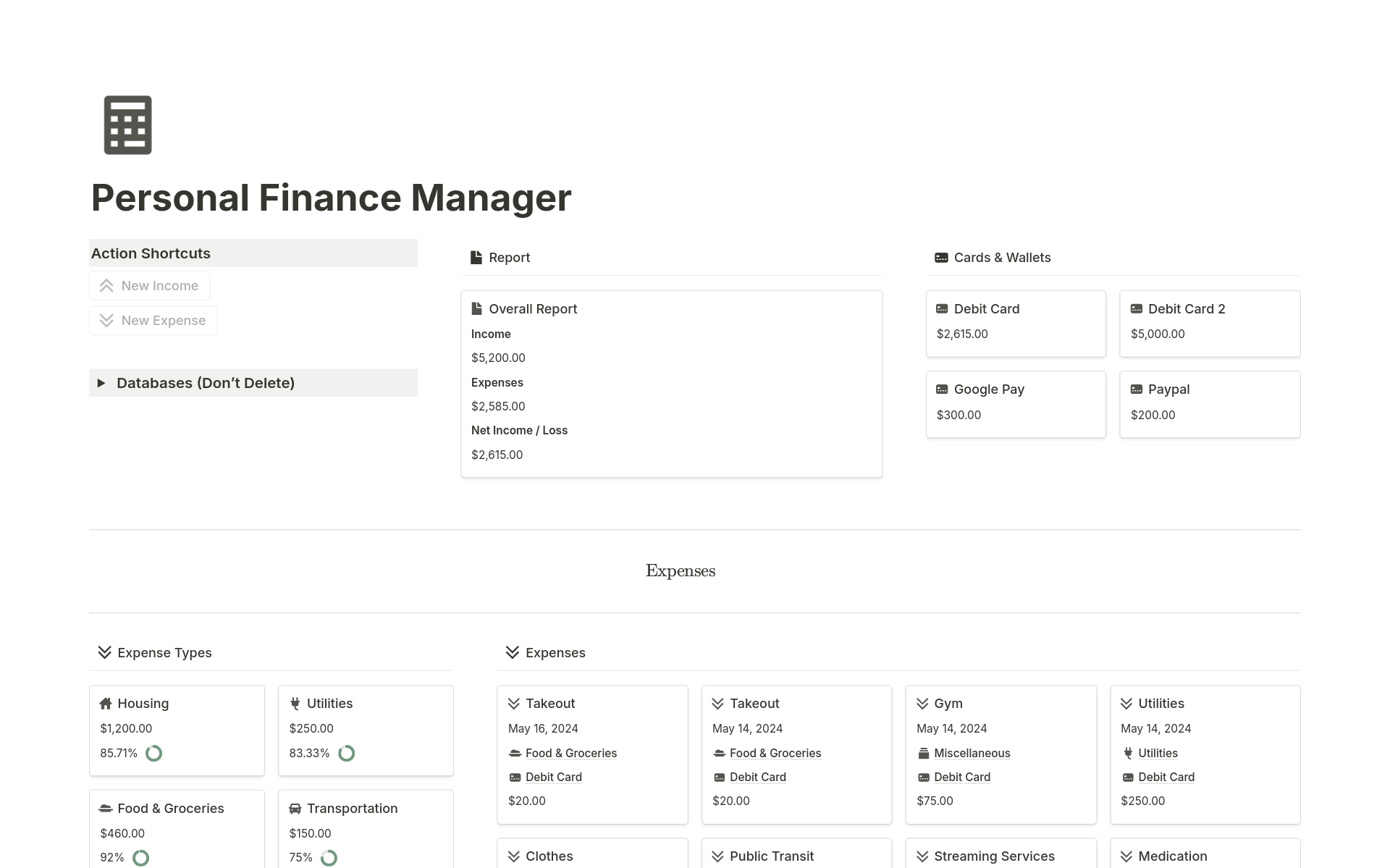 A template preview for Personal Finance Manager