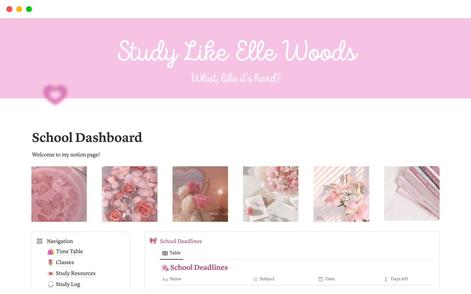 A template preview for School Dashboard Elle Woods Style