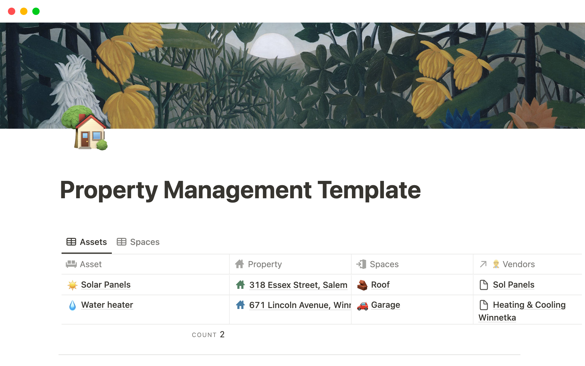 A template preview for Property Manager