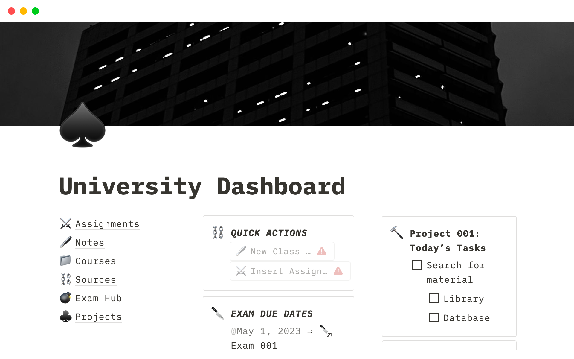 Vista previa de plantilla para Minimalist University Dashboard