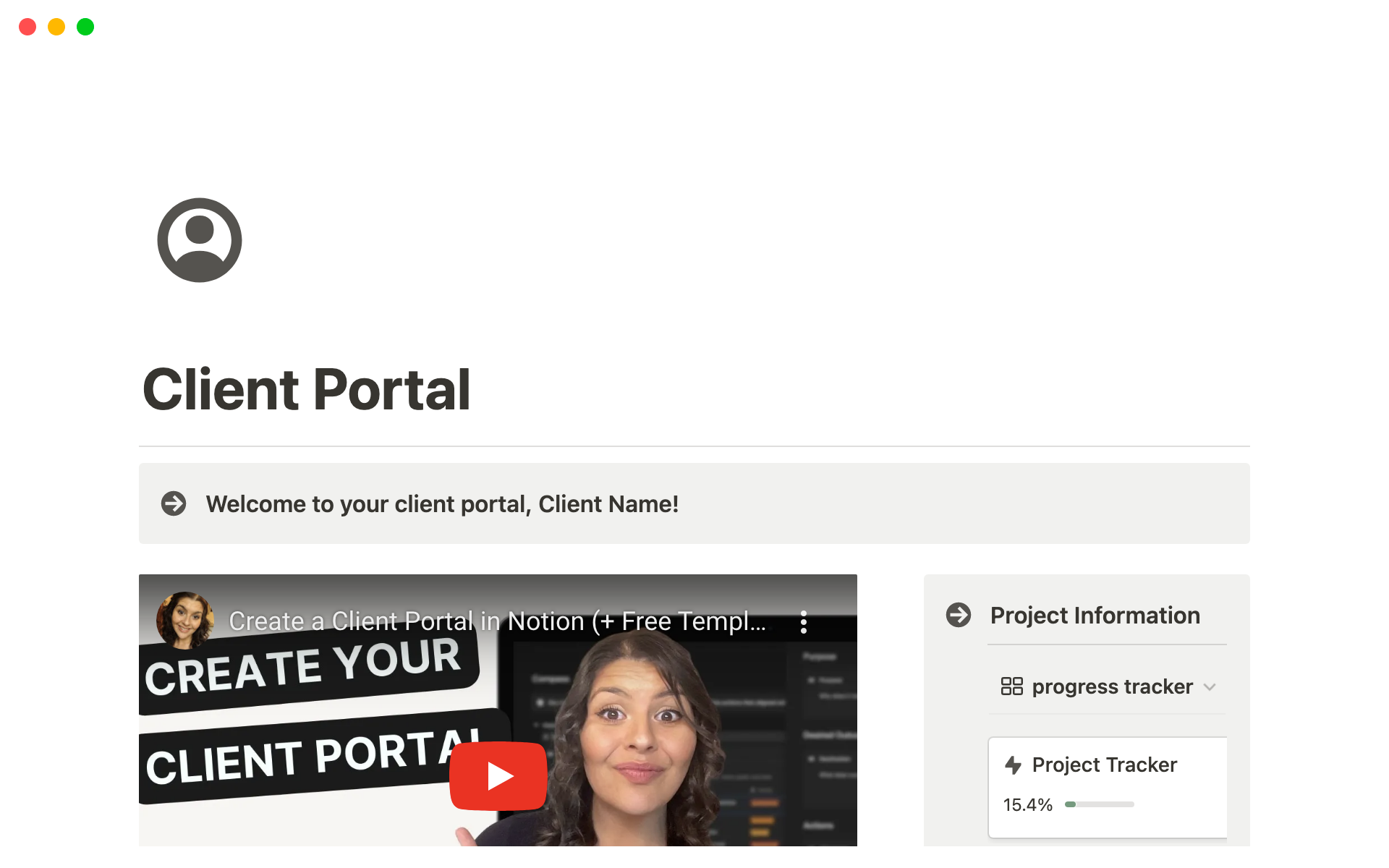 A template preview for Client Portal Template
