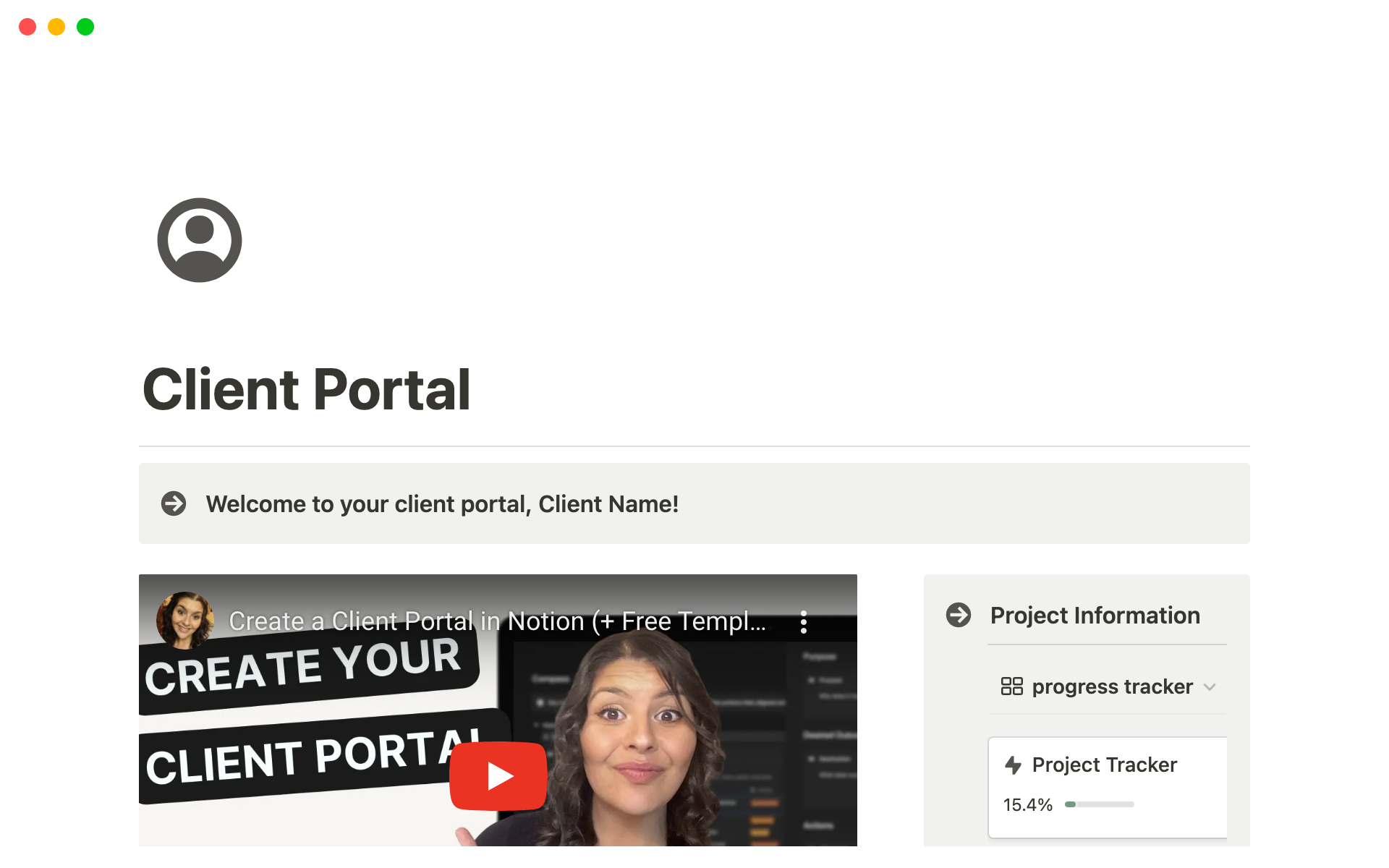 Aperçu du modèle de Client Portal Template