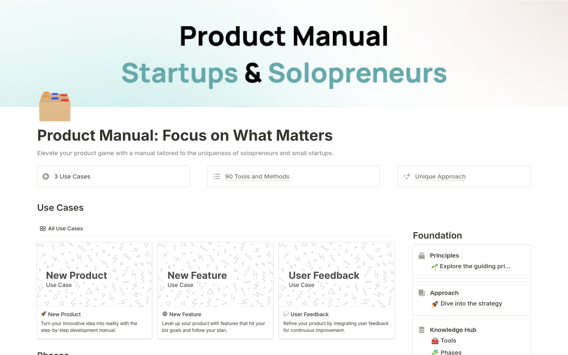 A template preview for Product Manual: Focus on What Matters