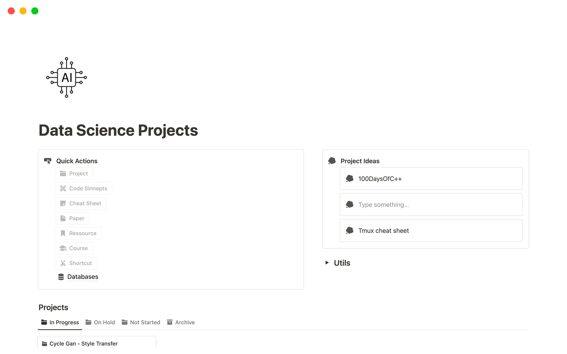 Data Science Projectsのテンプレートのプレビュー