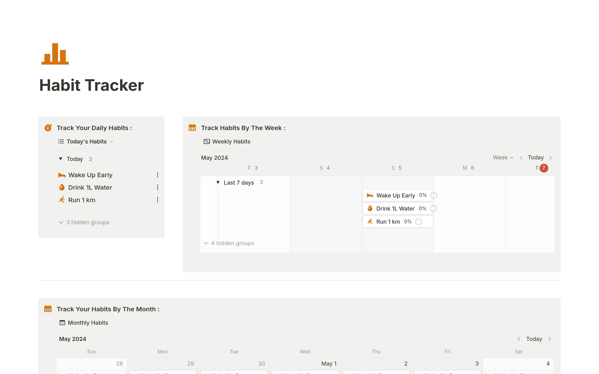 Vista previa de una plantilla para Basic Habit Tracker