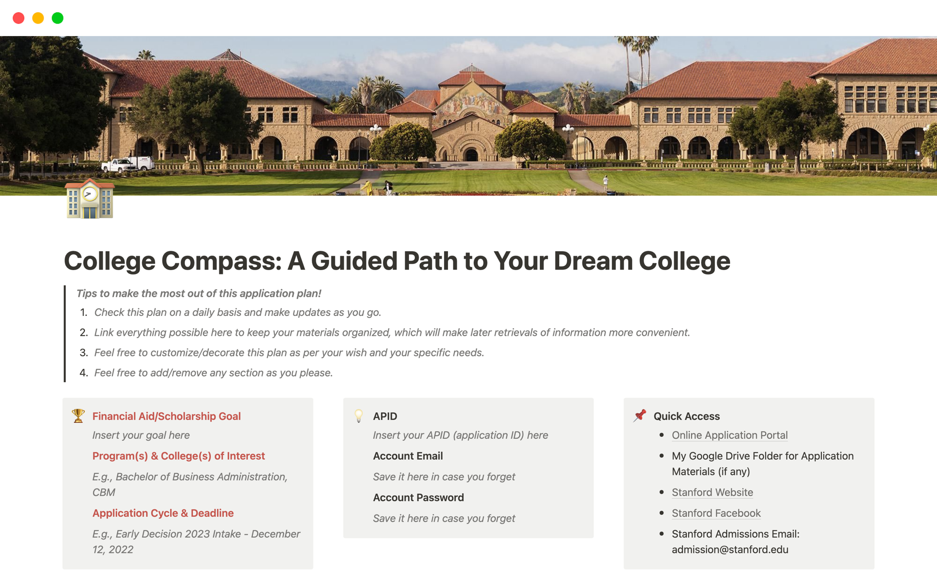 A template preview for College Compass to Your Dream College