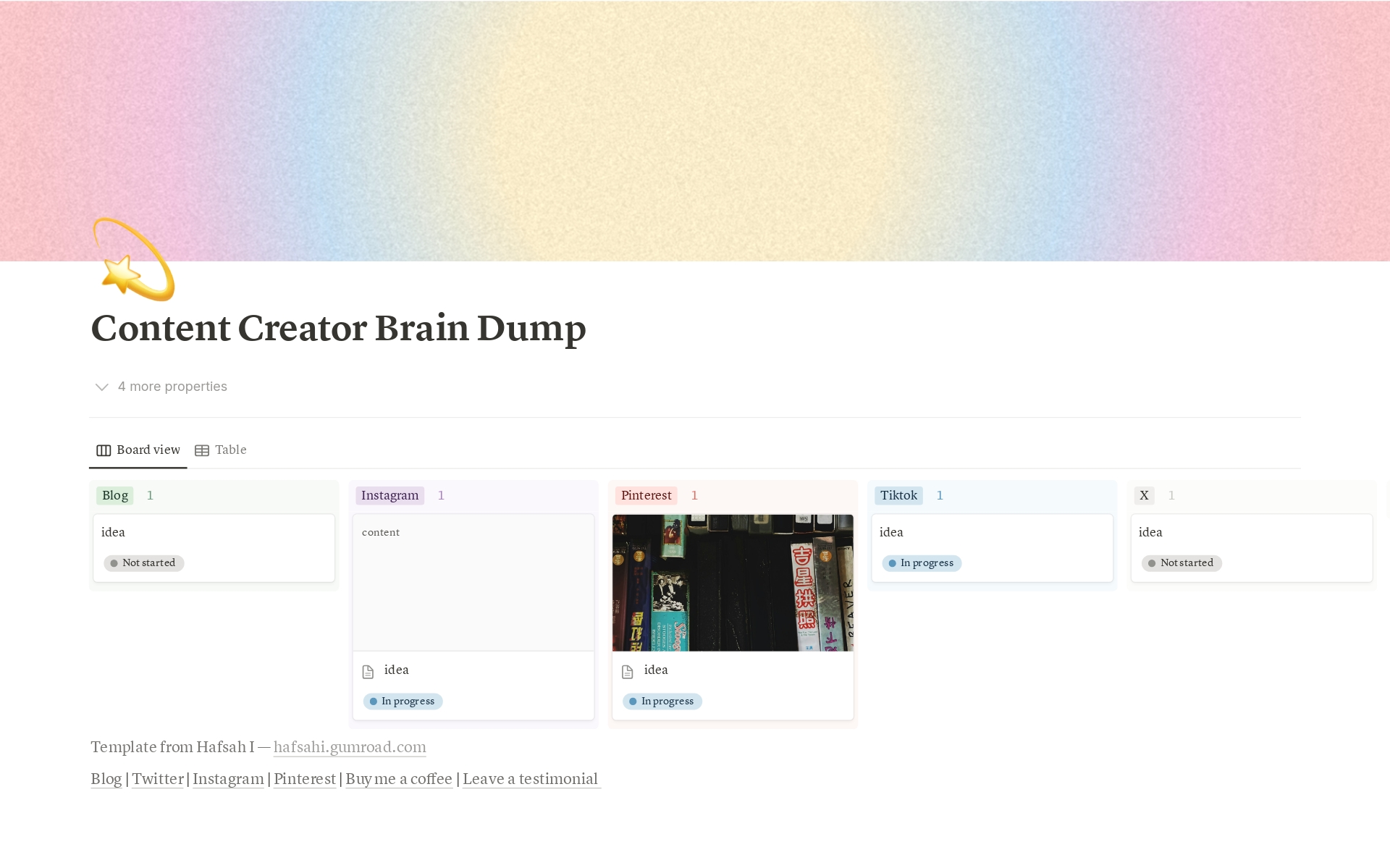 A template preview for Content Creator Brain Dump