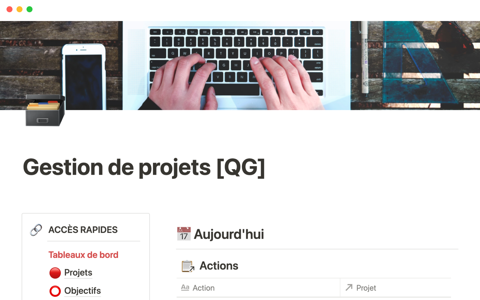 A template preview for Gestion de projets