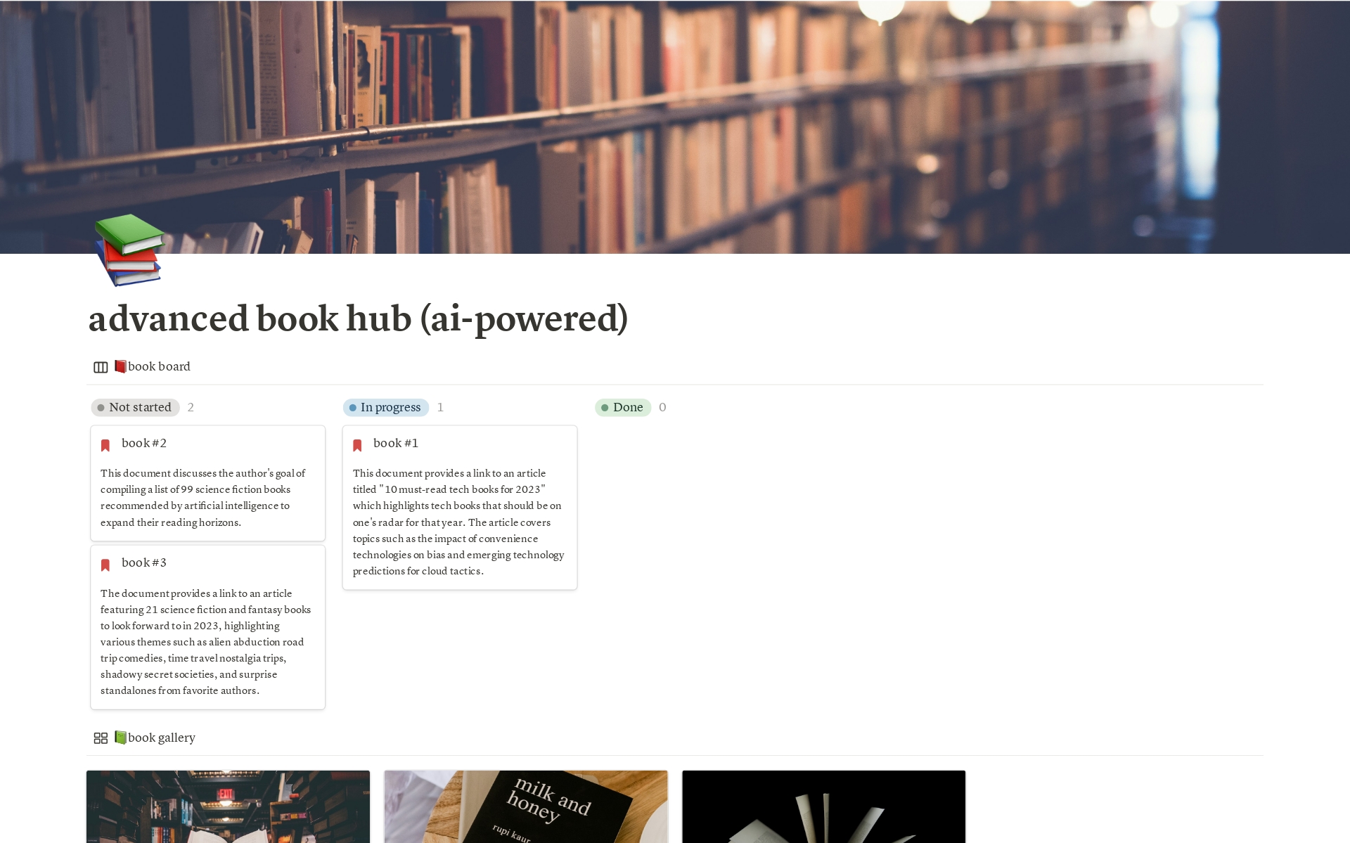 Vista previa de una plantilla para advanced book hub (ai-powered)