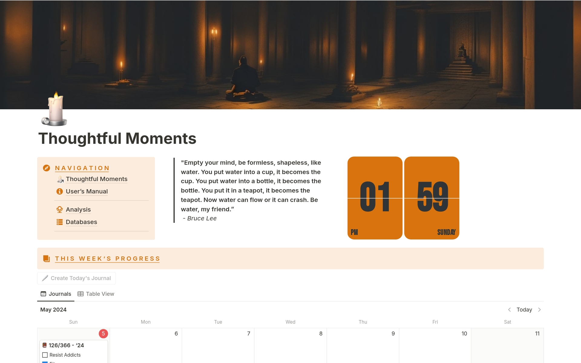A template preview for Thoughtful Moments: Daily Habit Tracker & Journal