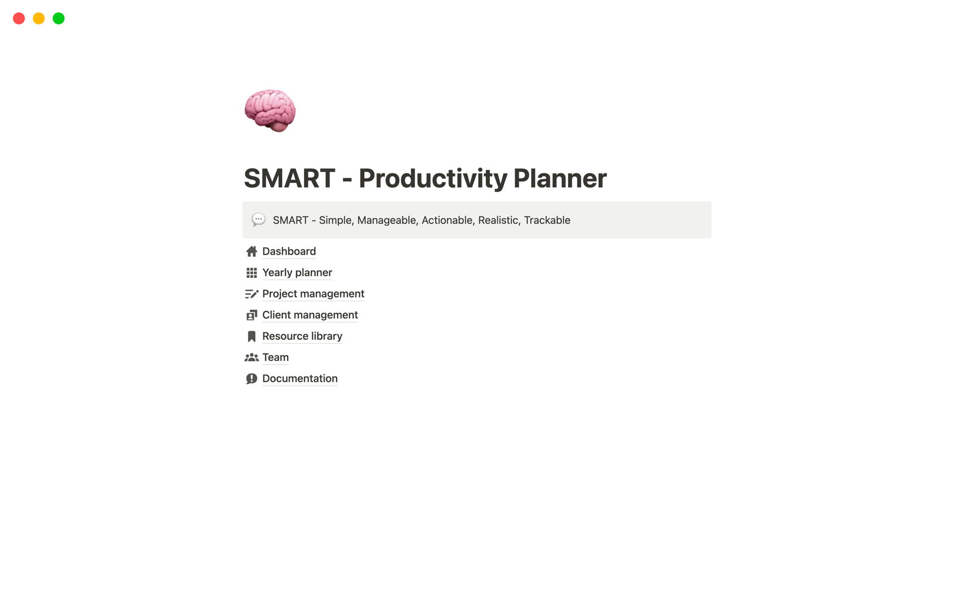 A template preview for SMART - Productivity Planner