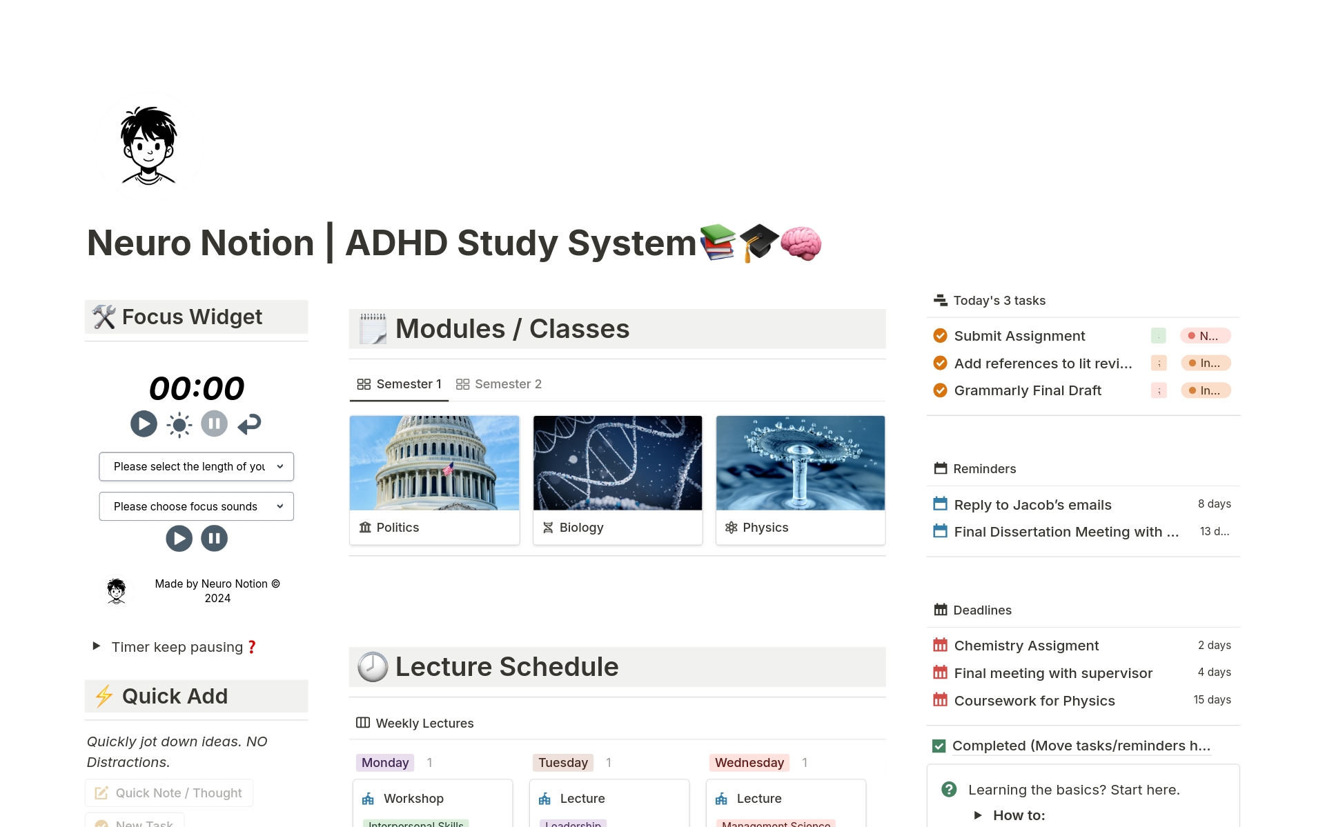Vista previa de una plantilla para The Ultimate ADHD Student/Study System