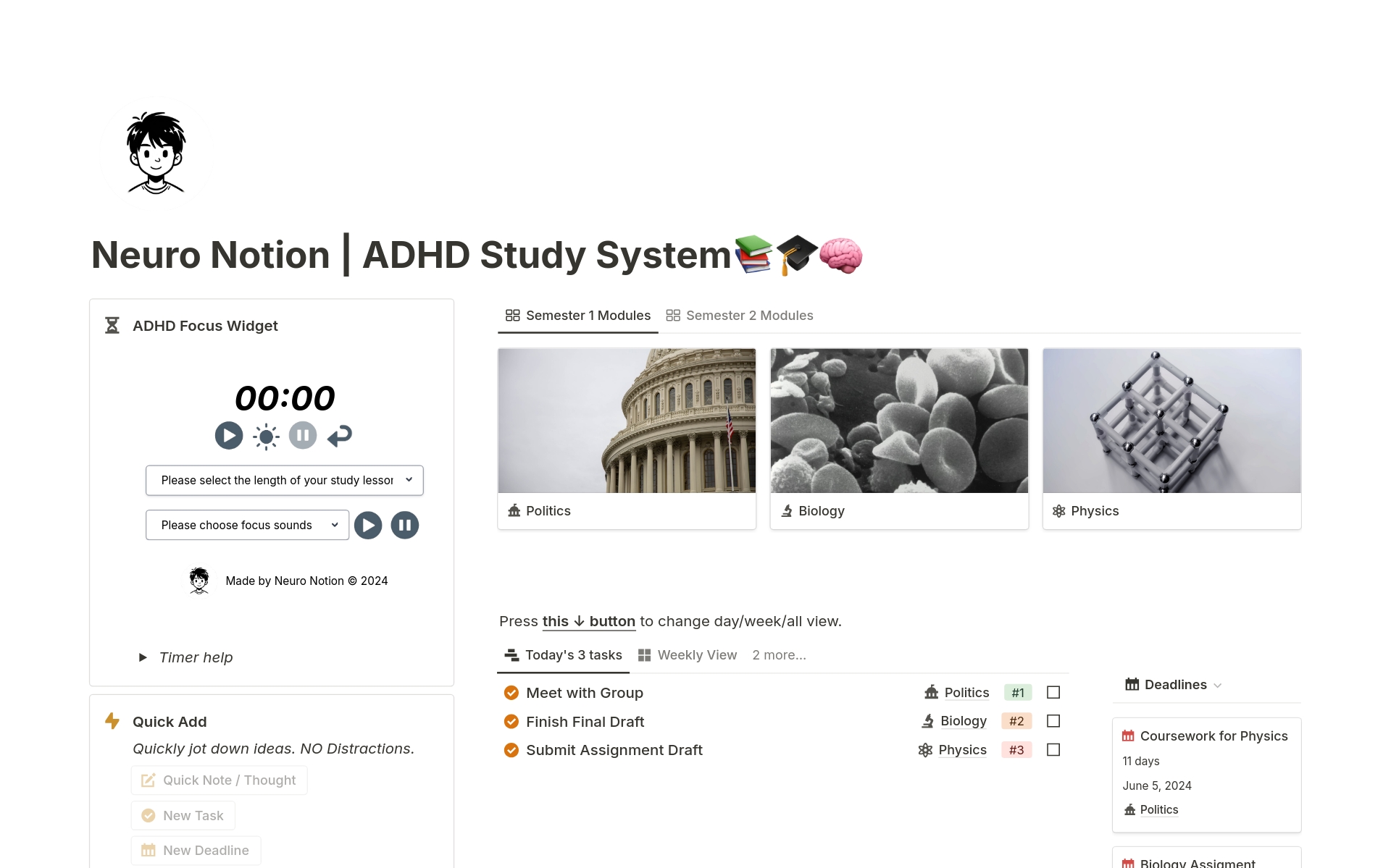 Neuro Notion is the only productivity system scientifically designed around the ADHD brain. It lets students with ADHD stay laser-focused, for longer, without distractions.