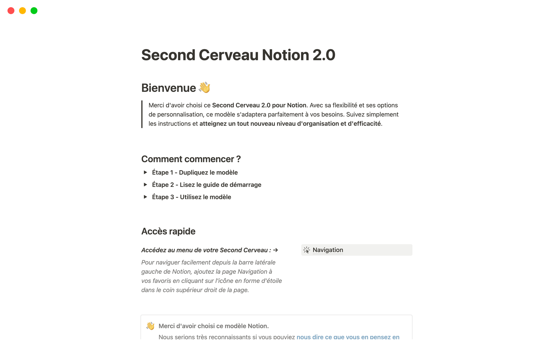 A template preview for Second Cerveau Notion 2.0