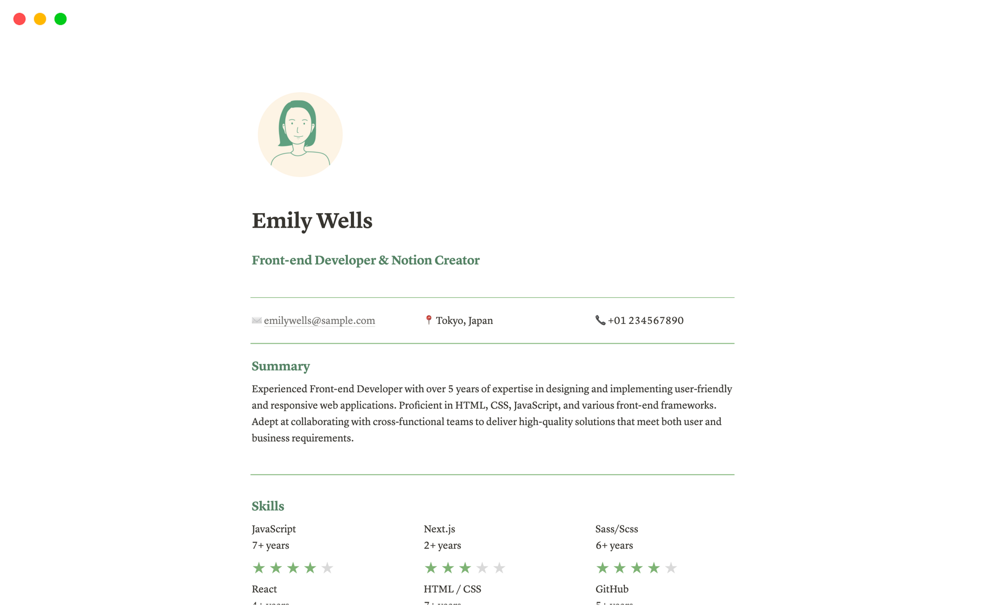 A template preview for Green Minimal Resume/CV