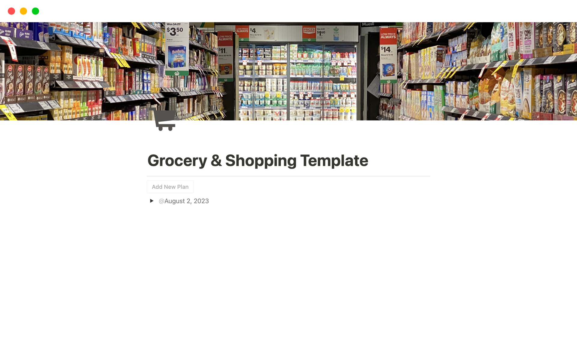 A template preview for Grocery & Shopping