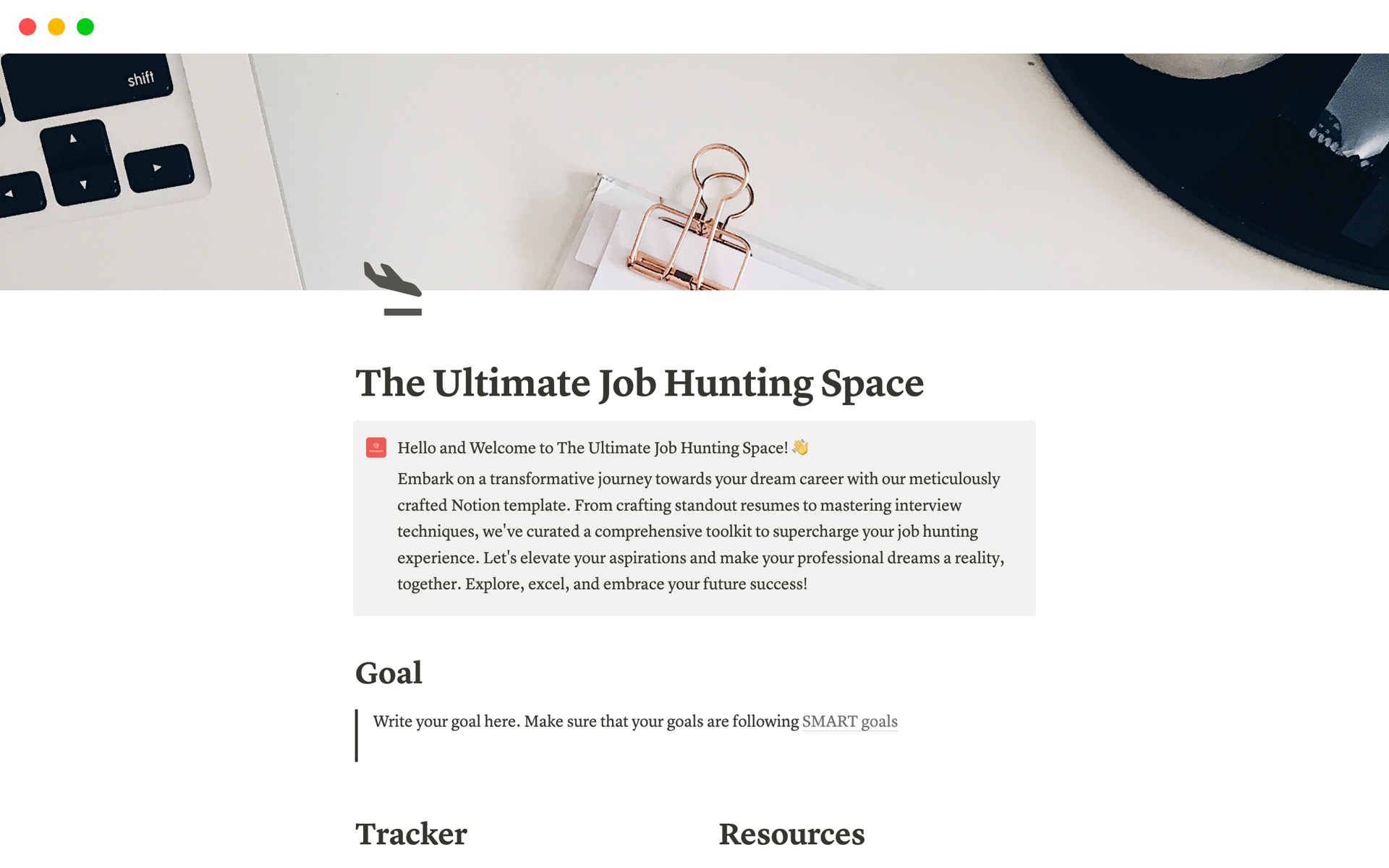 Uma prévia do modelo para The Ultimate Job Hunting Space