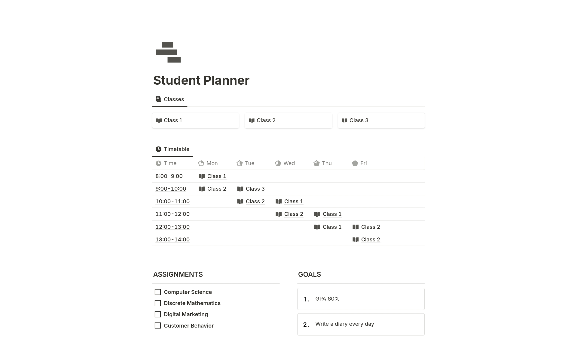 Stay organized, focused, and on top of your studies with this comprehensive Notion template. Managing your timetable to tracking assignments and semester goals, Student Planner has everything you need to excel in your academic endeavors.