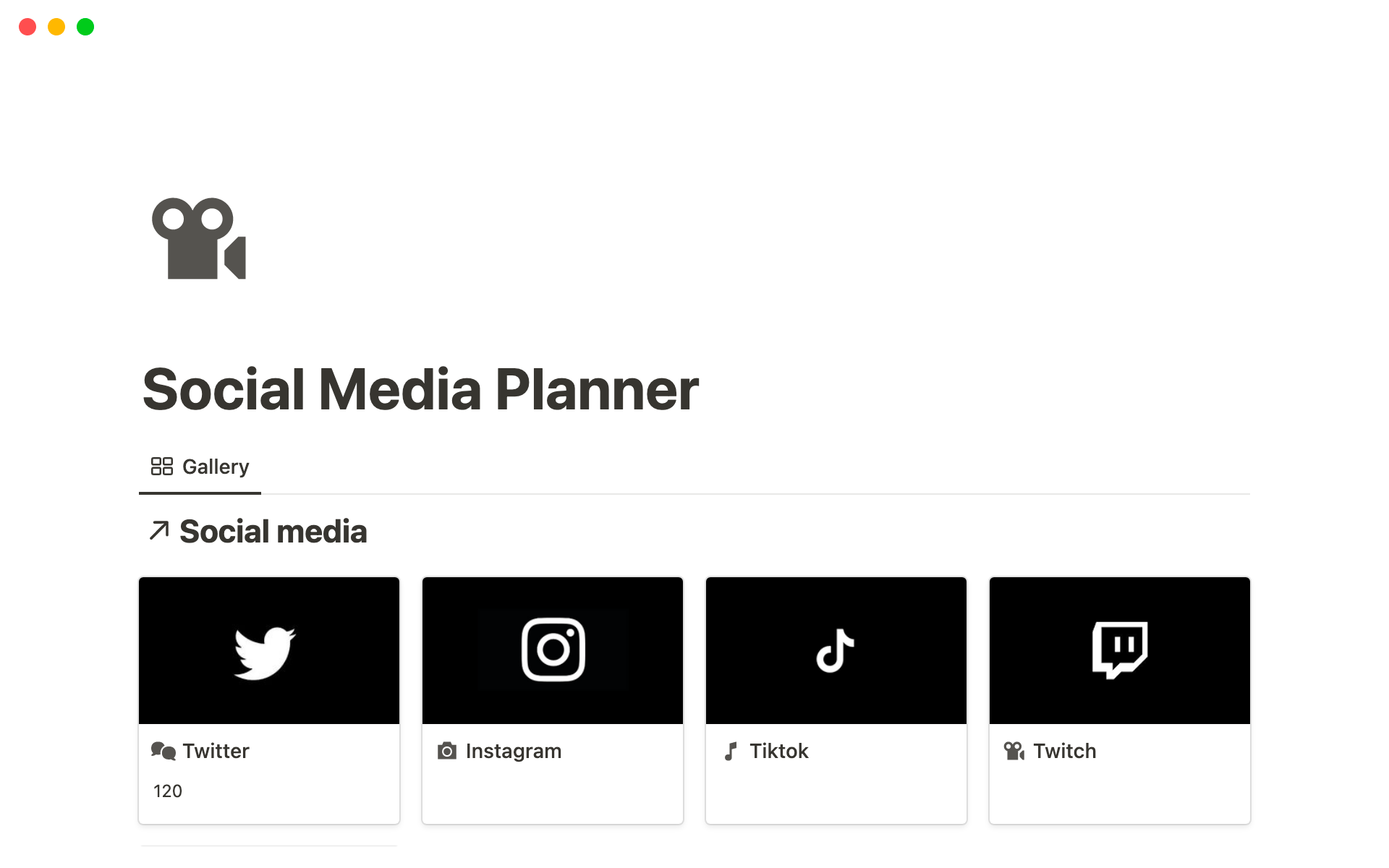 Vista previa de una plantilla para Social Media planner