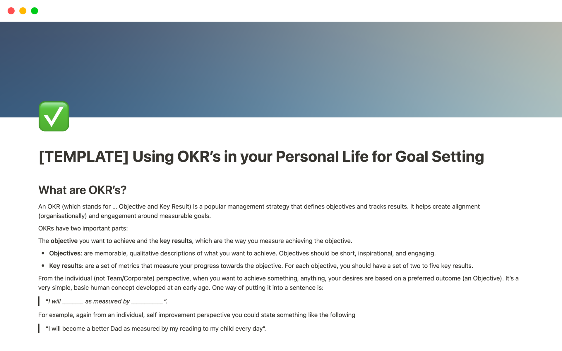 Using OKR’s for Personal Goal Setting님의 템플릿 미리보기