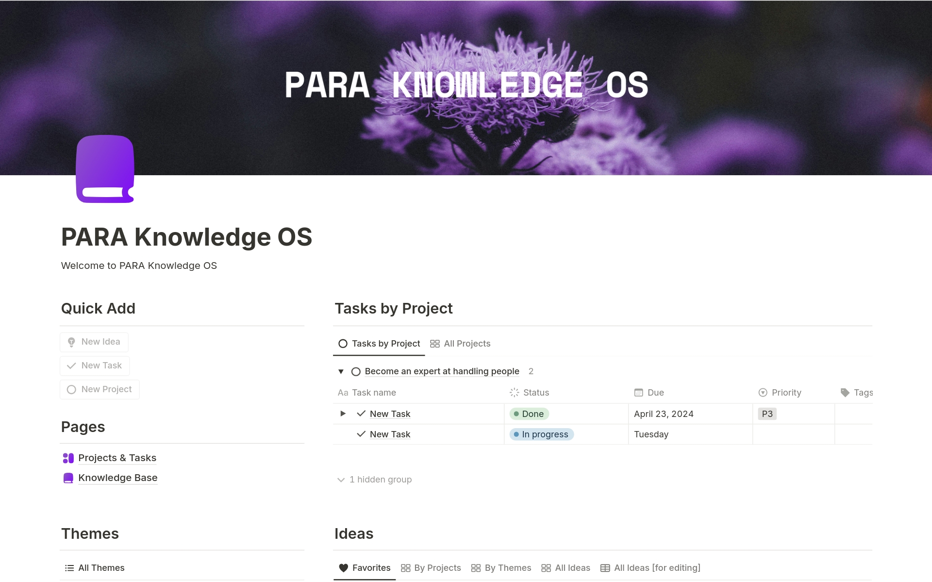 Eine Vorlagenvorschau für PARA Knowledge OS