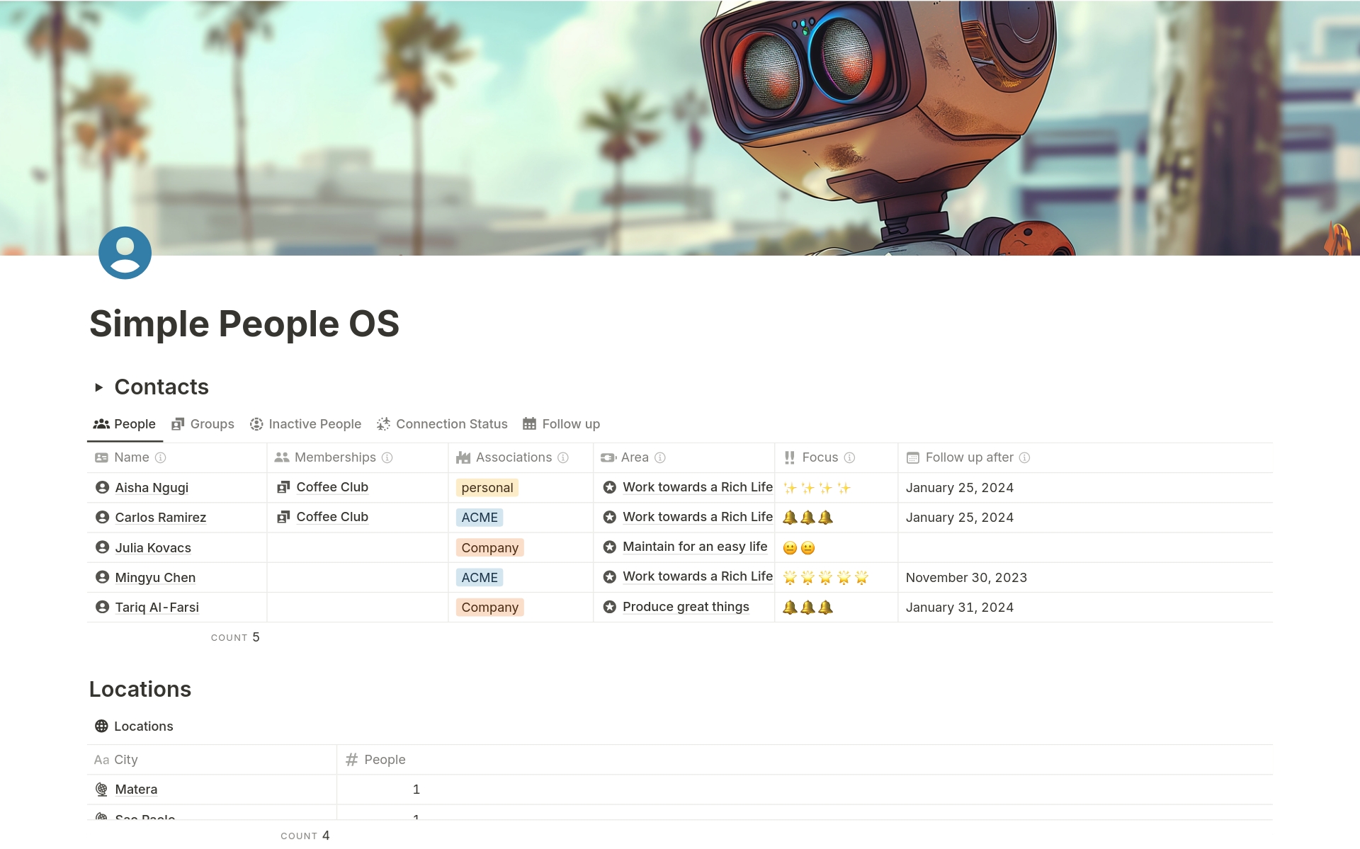 A template preview for Simple People OS