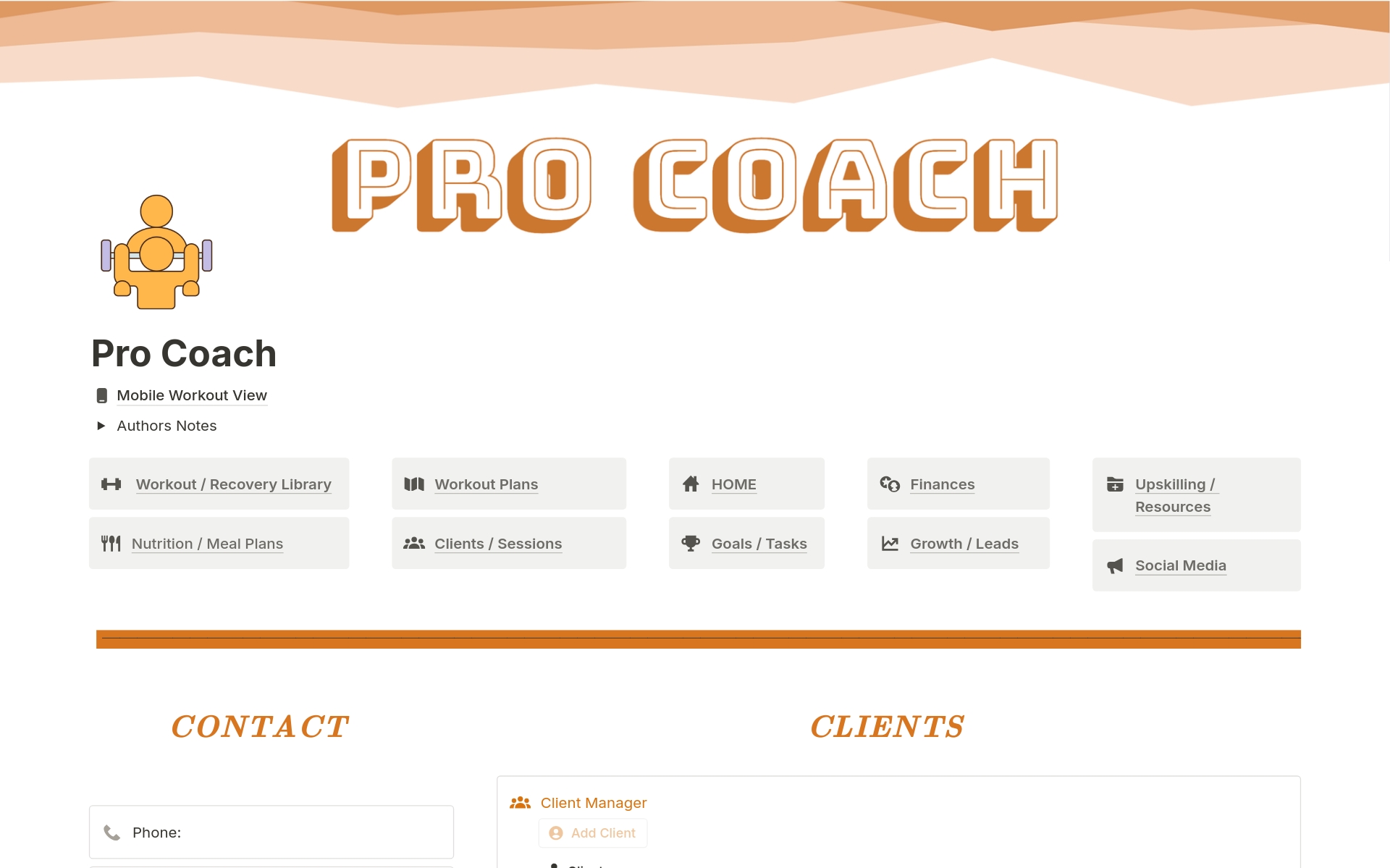 Pro Coach is the all-in-one dashboard every PT needs to turn pro with their personal training business. It makes it easier to manage existing clients and offers several tools to upgrade your service, charge more, get more clients and build your brand.
