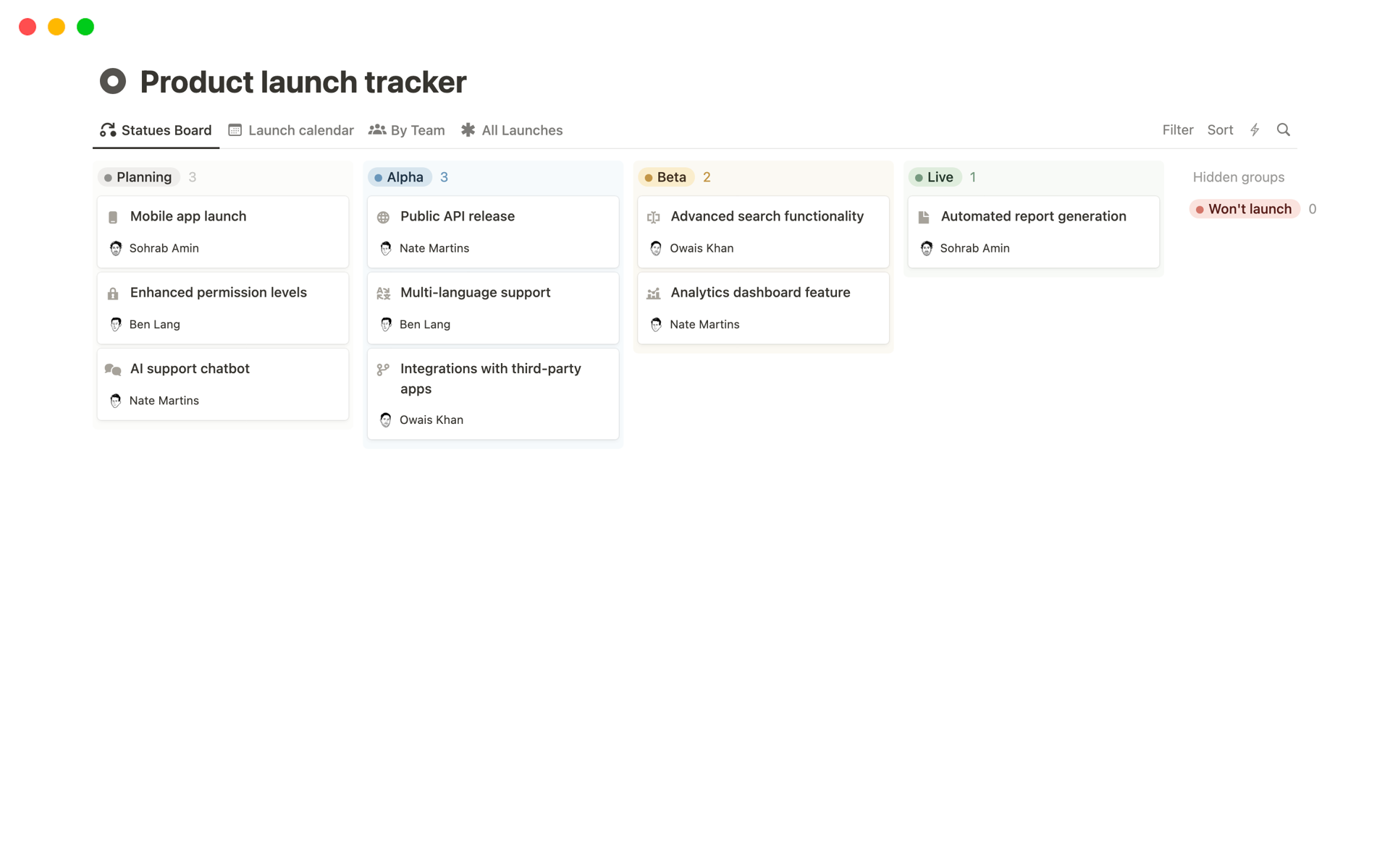 Prepare for your product launch by building context and tracking project tasks with our Product Launch Tracker template.