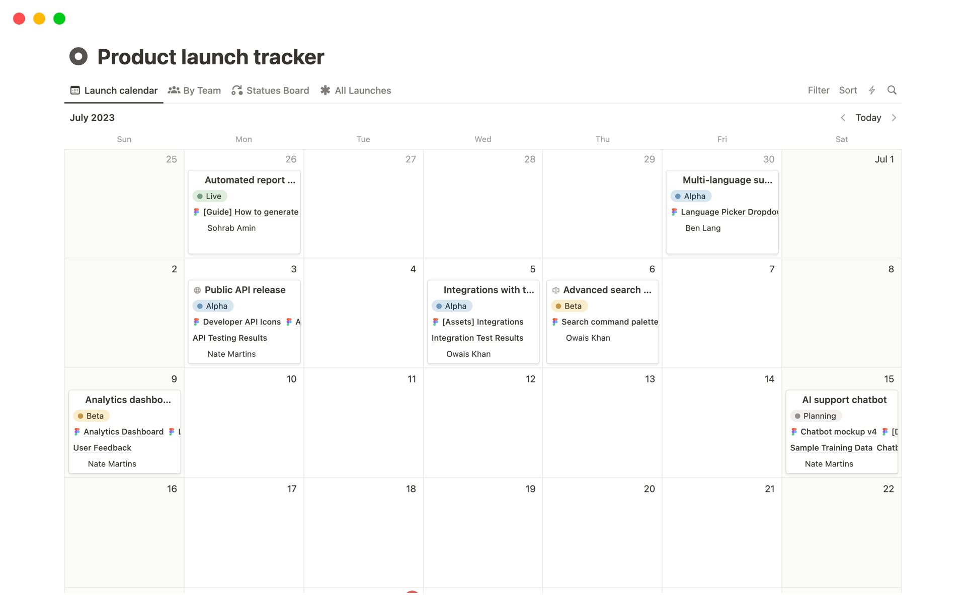 Prepare for your product launch by building context and tracking project tasks with our Product Launch Tracker template.