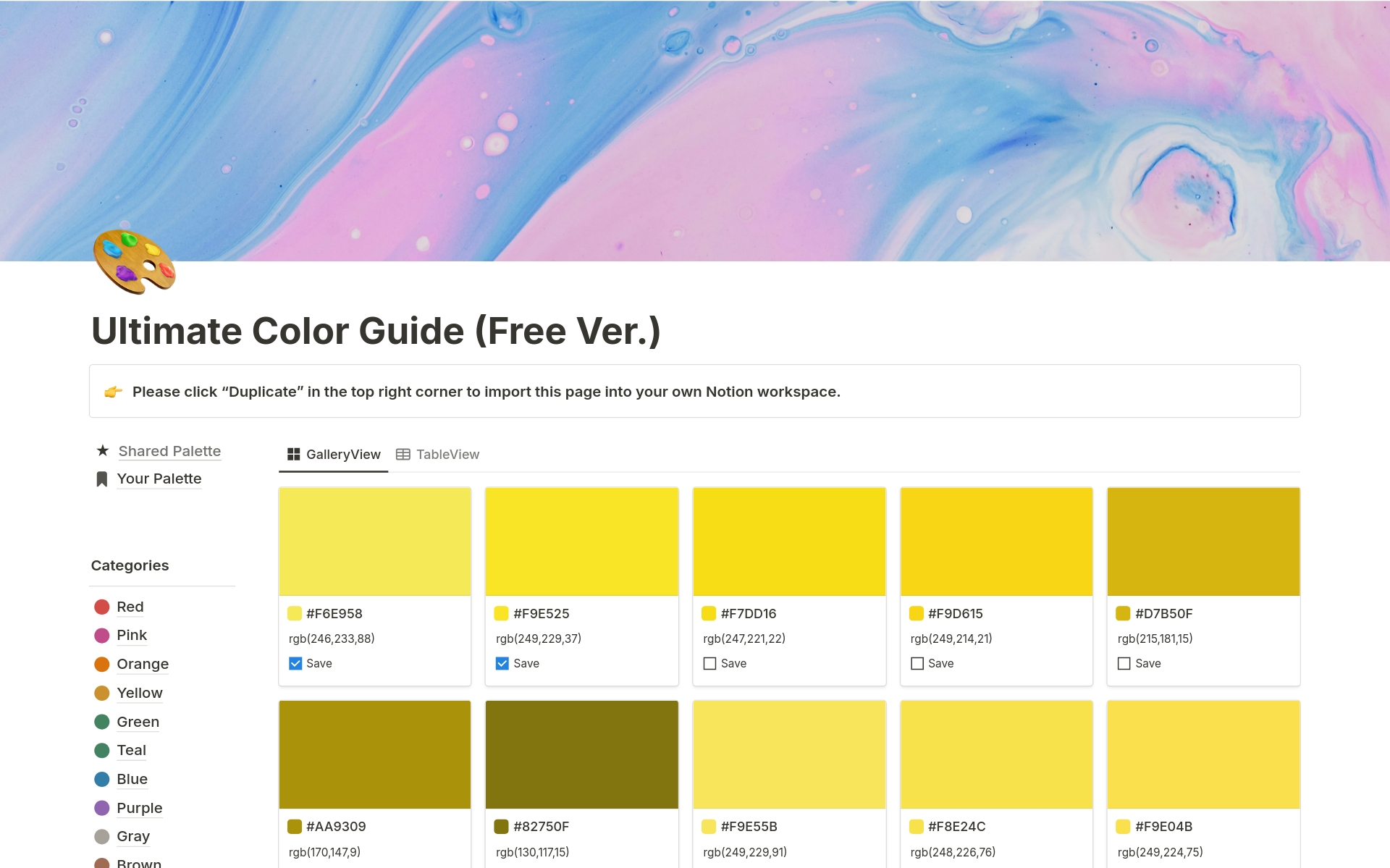 Vista previa de una plantilla para Ultimate Color Guide