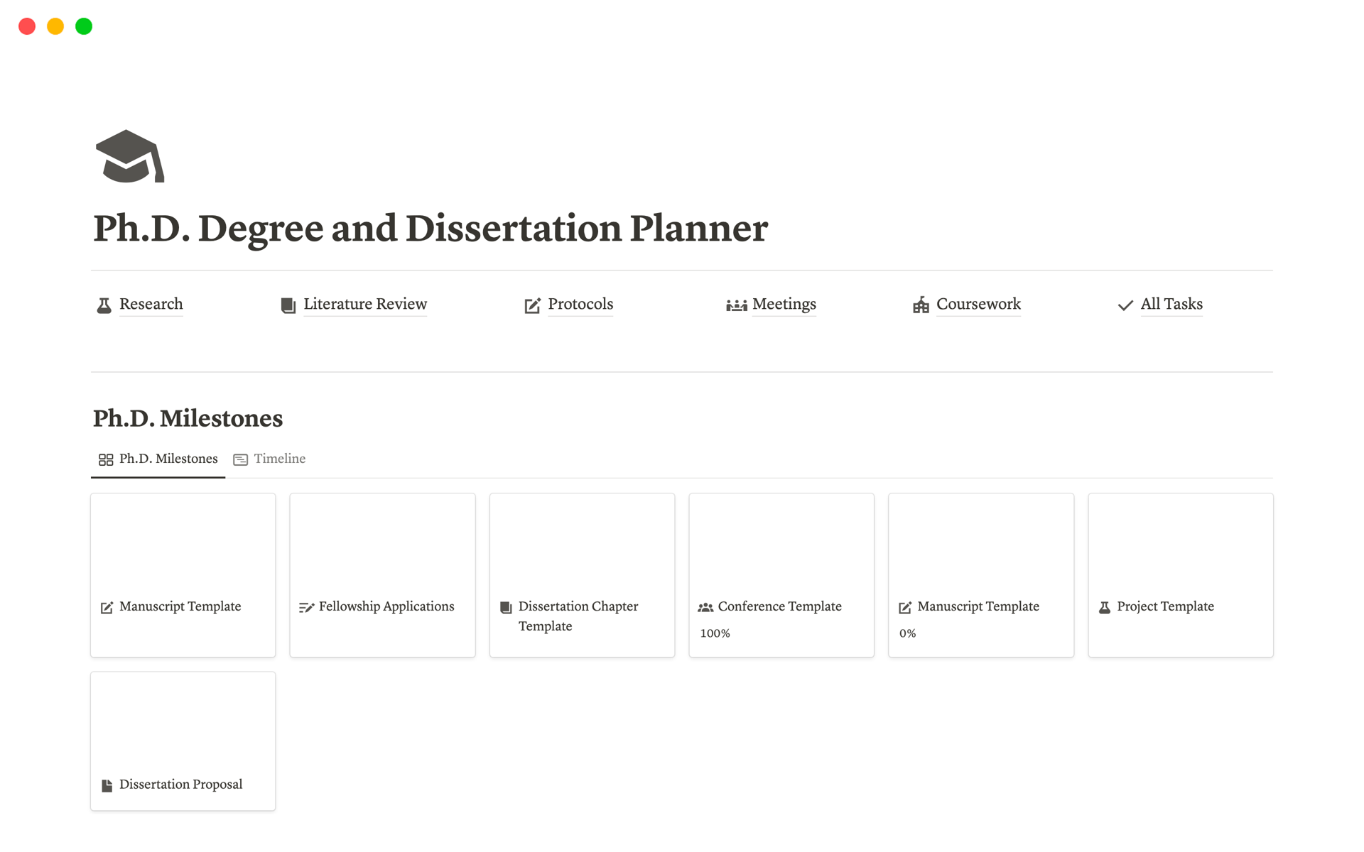 A template preview for Ph.D. and Dissertation Planner