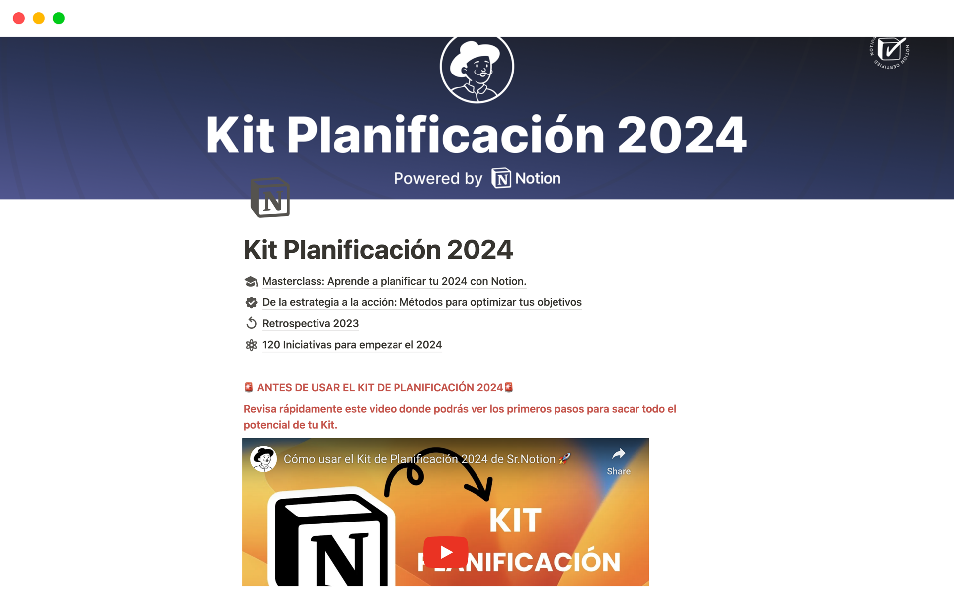Vista previa de una plantilla para Kit Planificación 2024