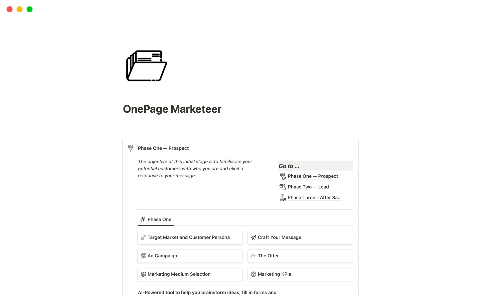 A template preview for OnePage Marketeer