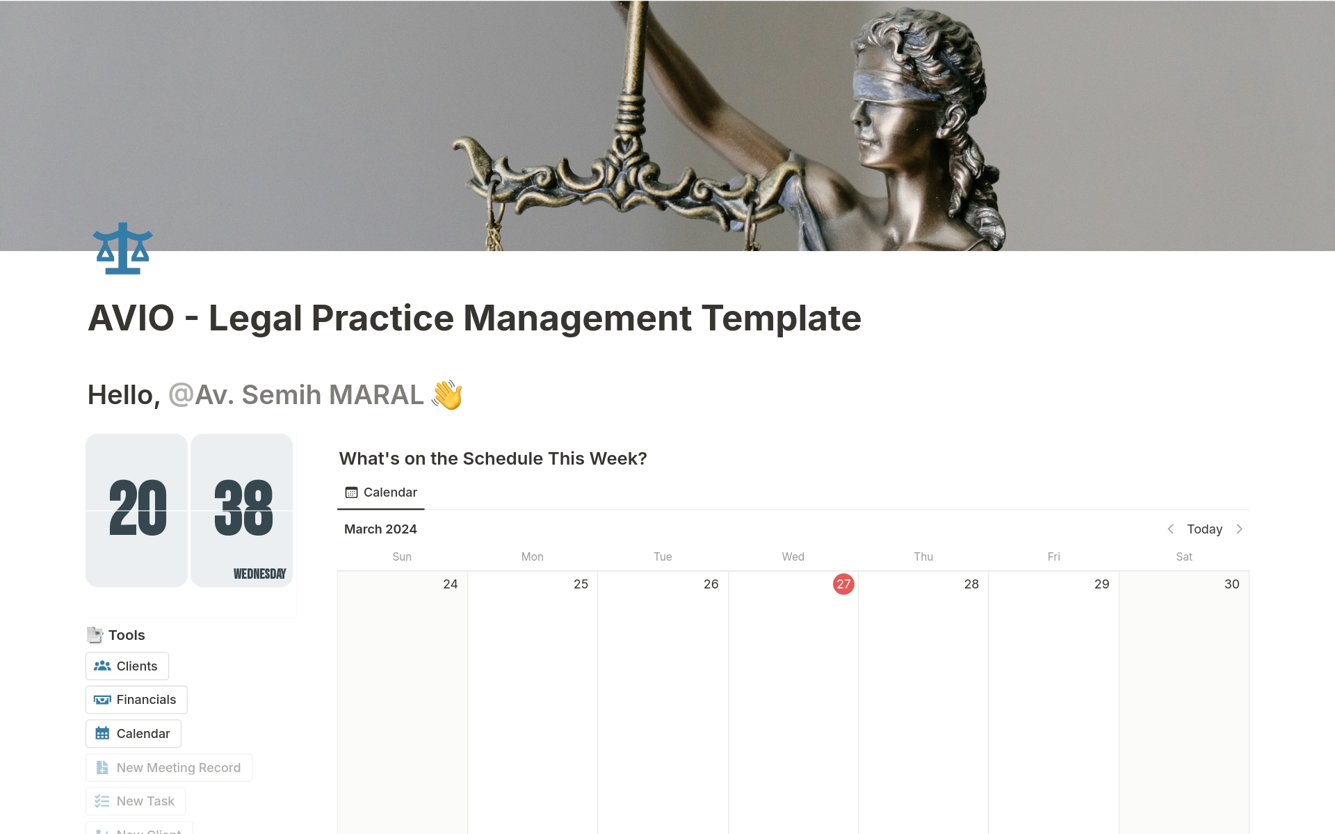 A template preview for AVIO | Legal Practice Management | US Edition
