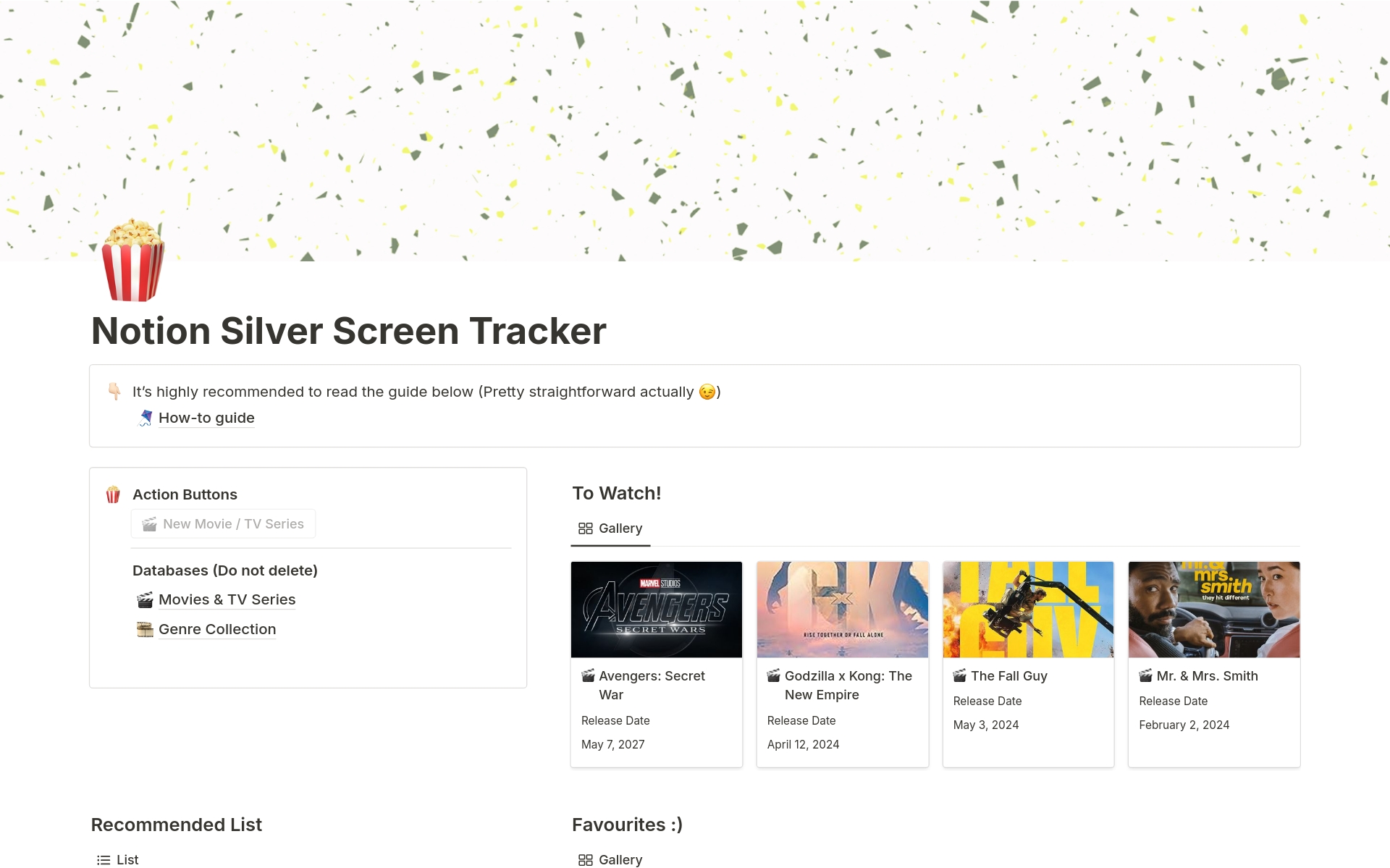 A template preview for Silver Screen Tracker