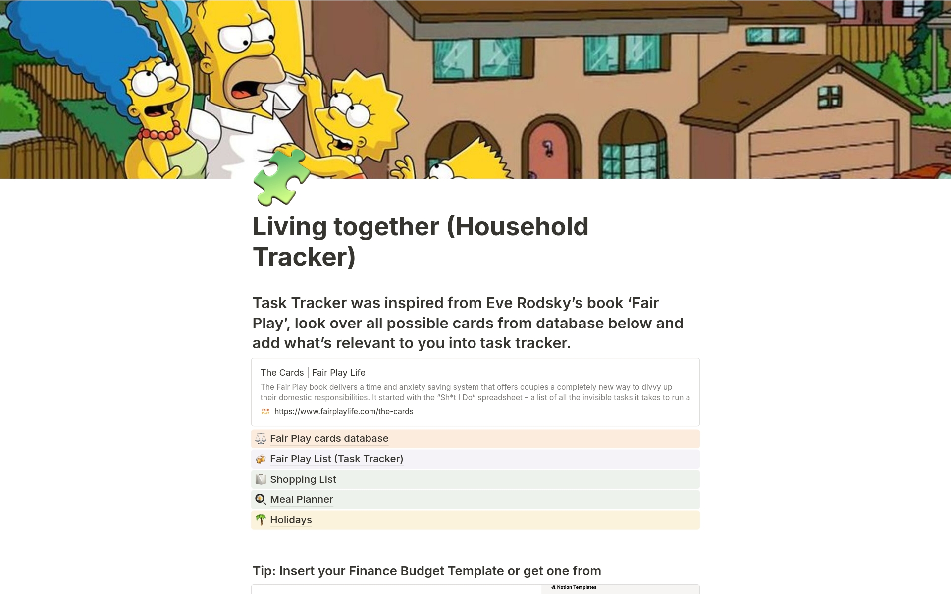 A template preview for Household Chore Tracker 