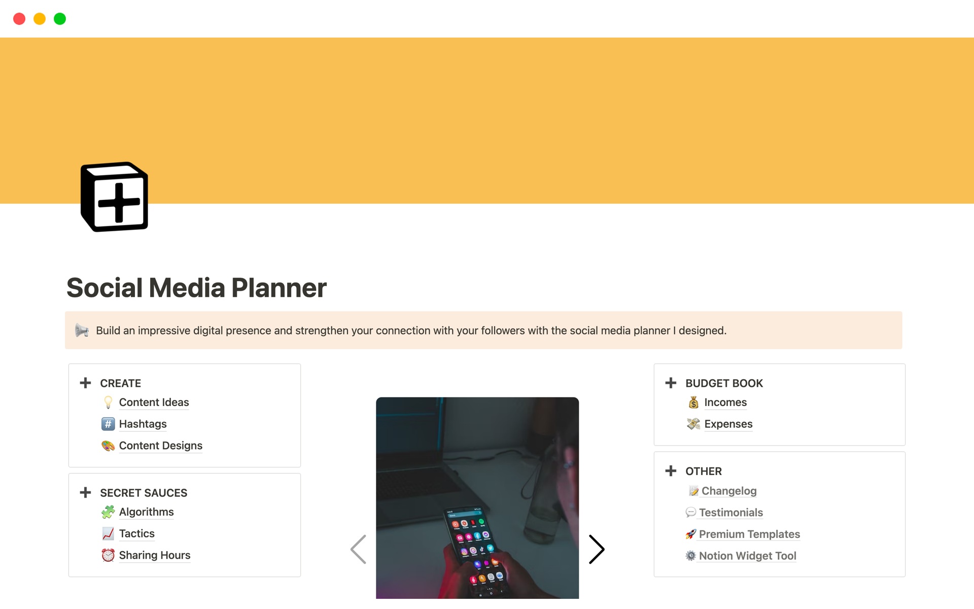 A template preview for Social Media Planner for Solopreneur
