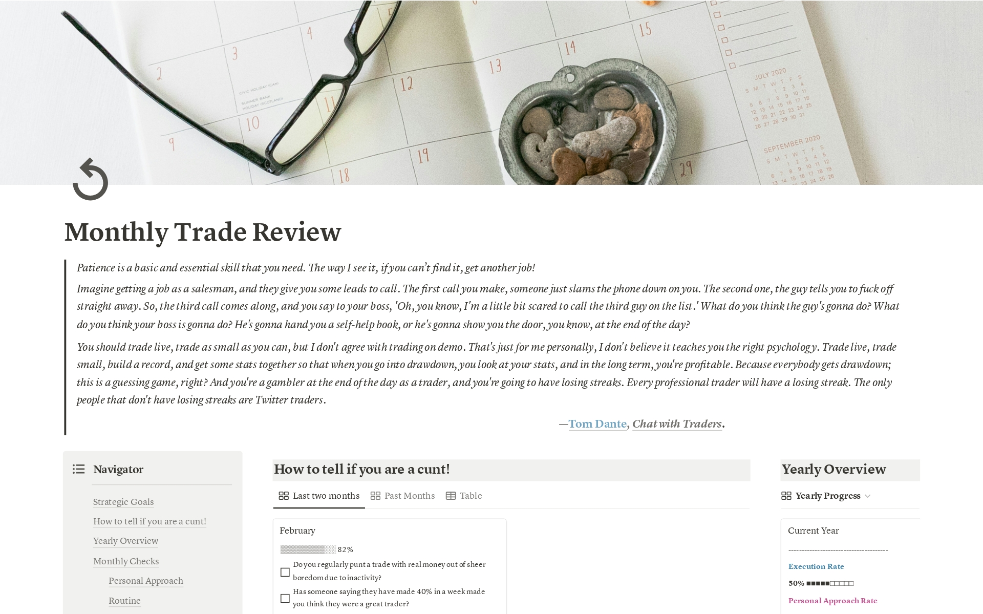 A template preview for Monthly Trade Review