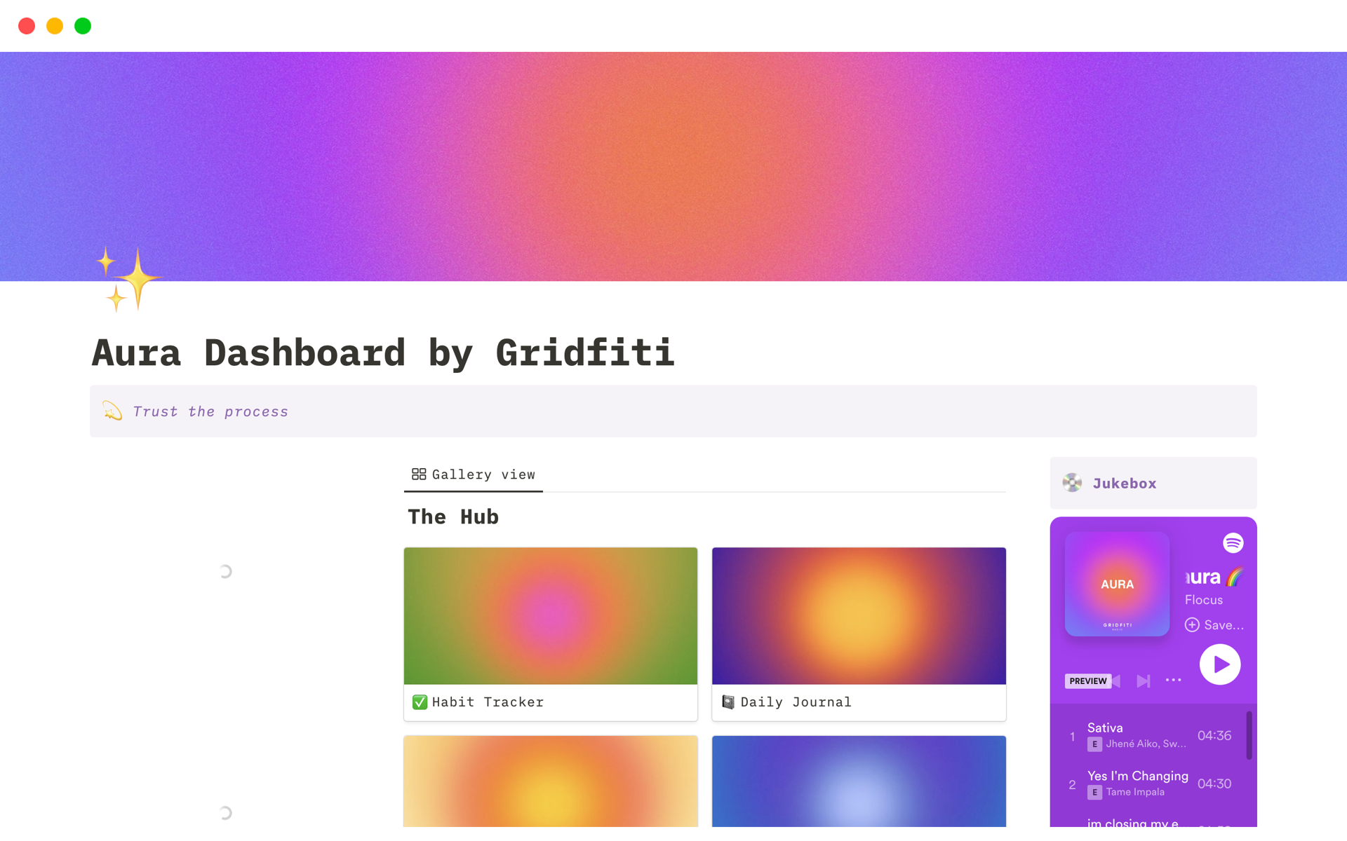 A template preview for Aura Gradient Aesthetic Dashboard by Gridfiti
