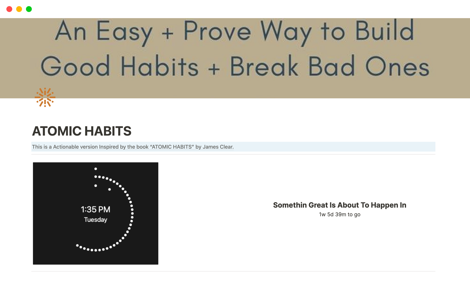 A template preview for ATOMIC HABITS