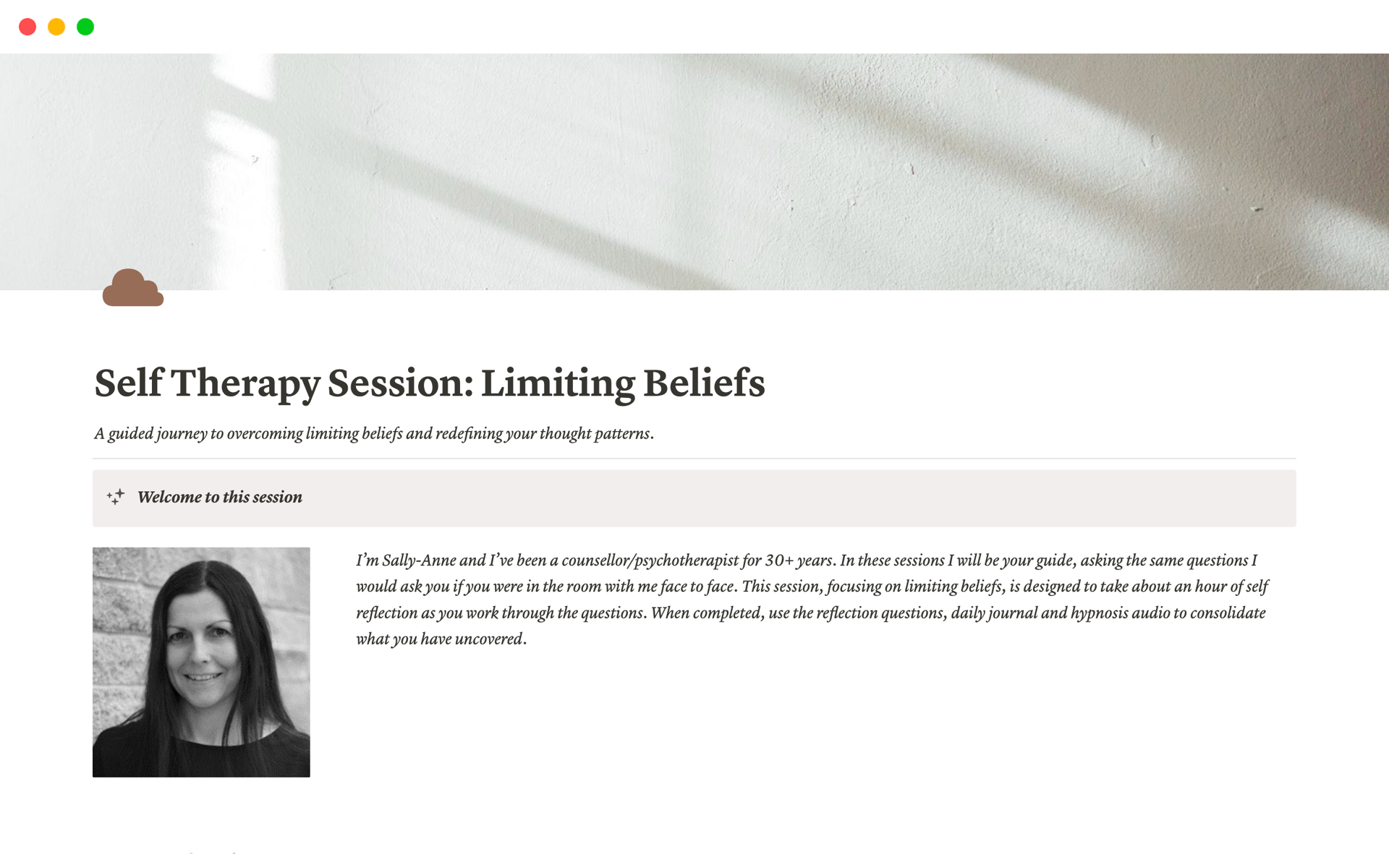 A template preview for Self Therapy Session Journal | Limiting Beliefs 