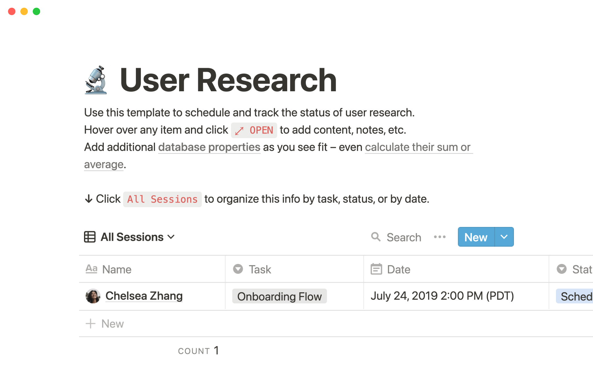 Schedule and track the status of user research.