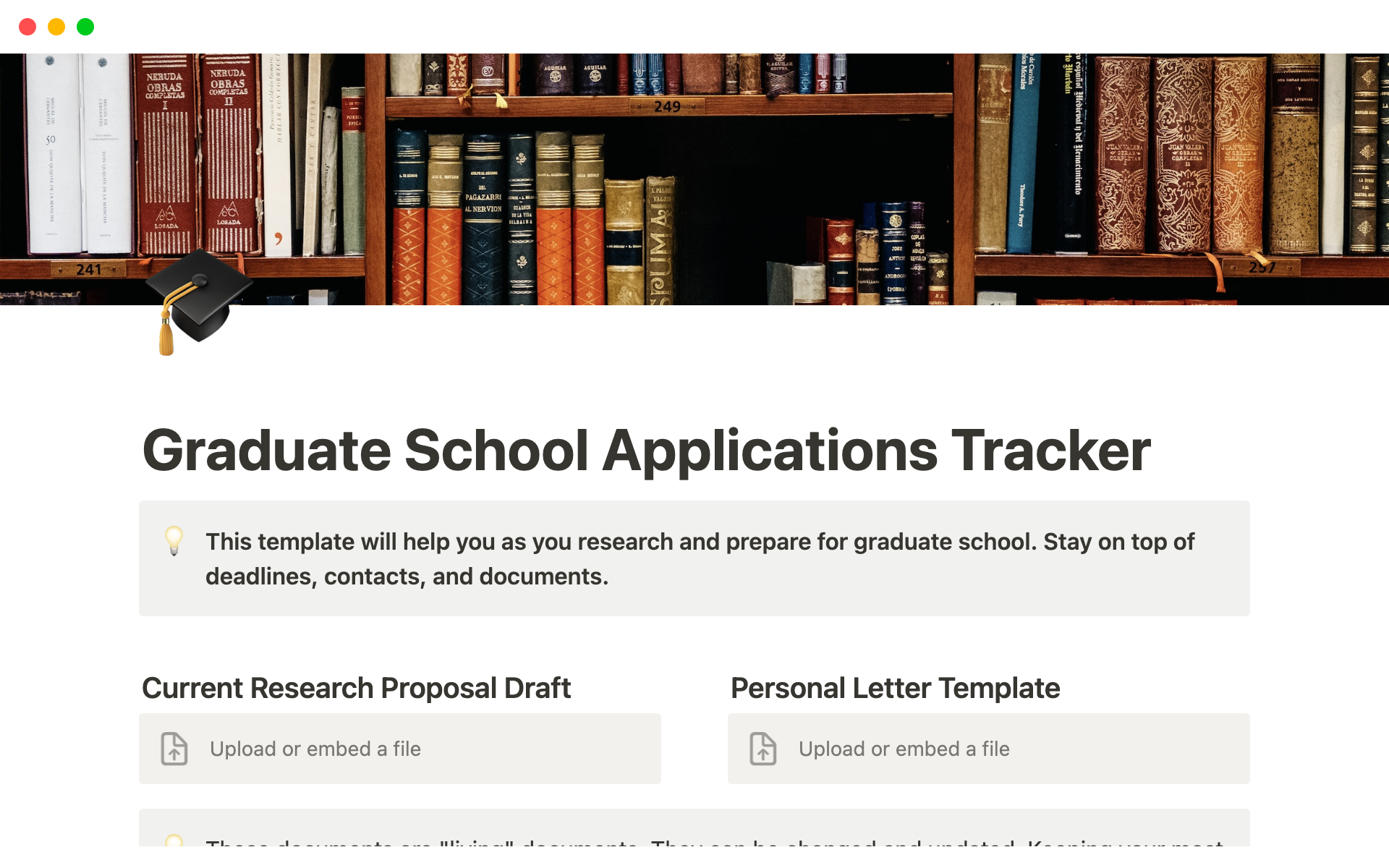 A template preview for Graduate School Applications Tracker