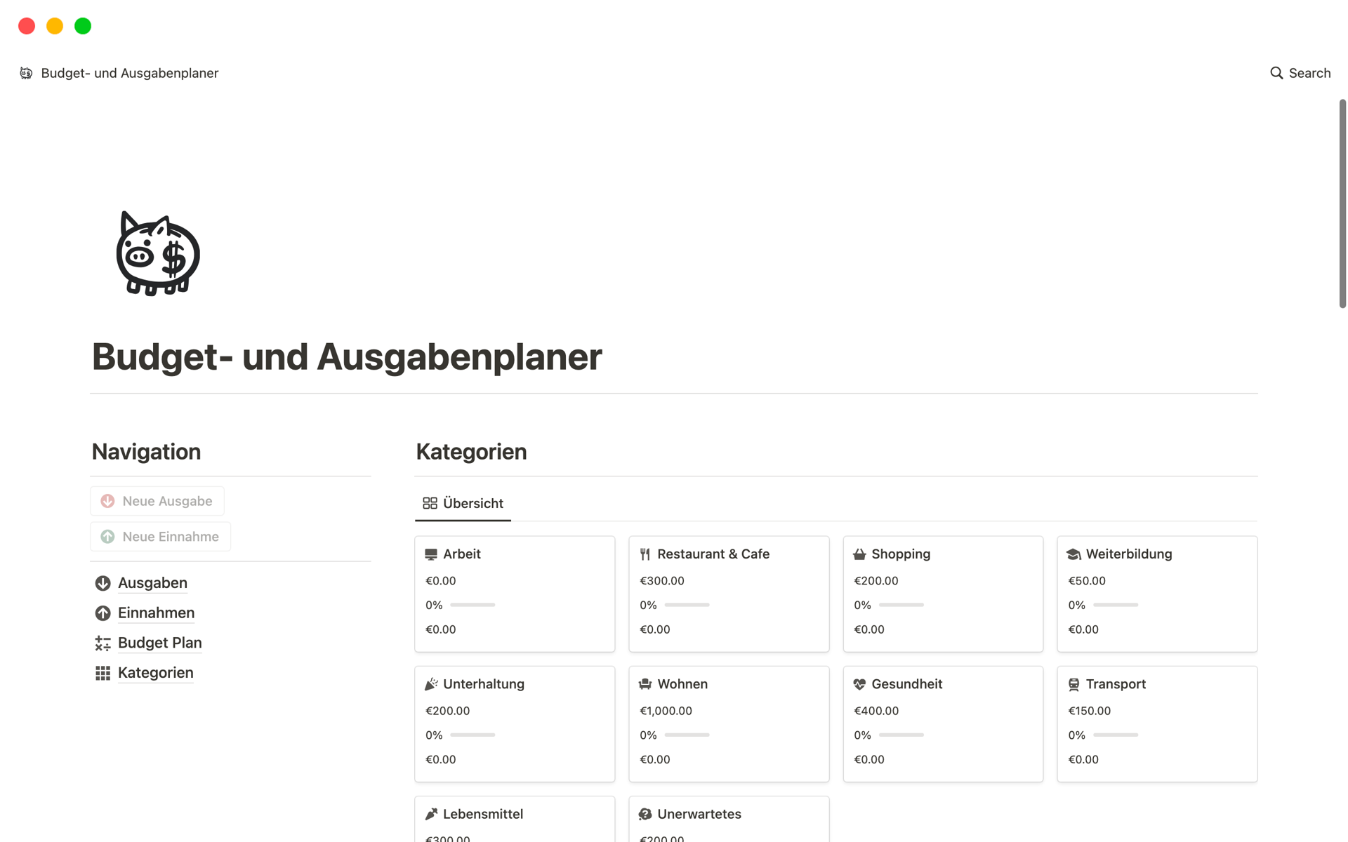 Budget und Ausgabenplaner Notion Template