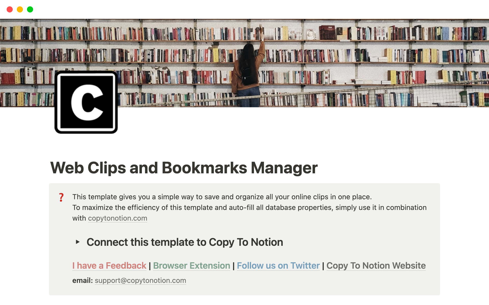 A template preview for Web Clips and Bookmarks Manager