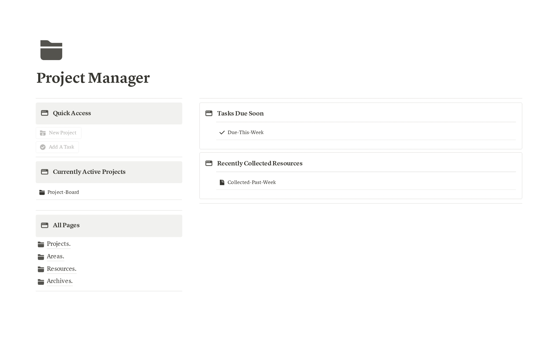 Vista previa de una plantilla para Project & Task Manager